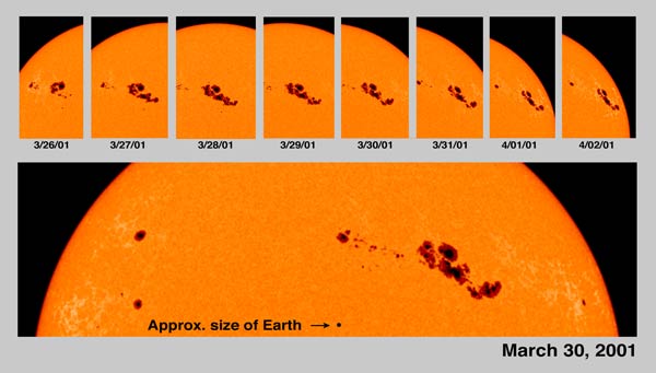Ảnh chụp SOHO vào tháng 3/2001 của một trong những vùng vết đen mặt trời lớn nhất 