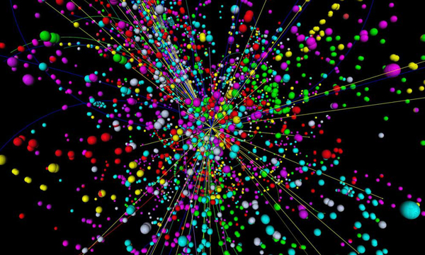 Mô phỏng của một va chạm hạt bên trong Máy Va chạm Hadron Lớn