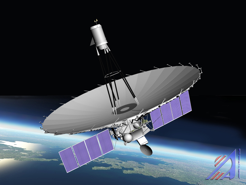 Ảnh minh họa Spektr-R, anten 10 m đặt trên vũ trụ thuộc dự án RadioAstron