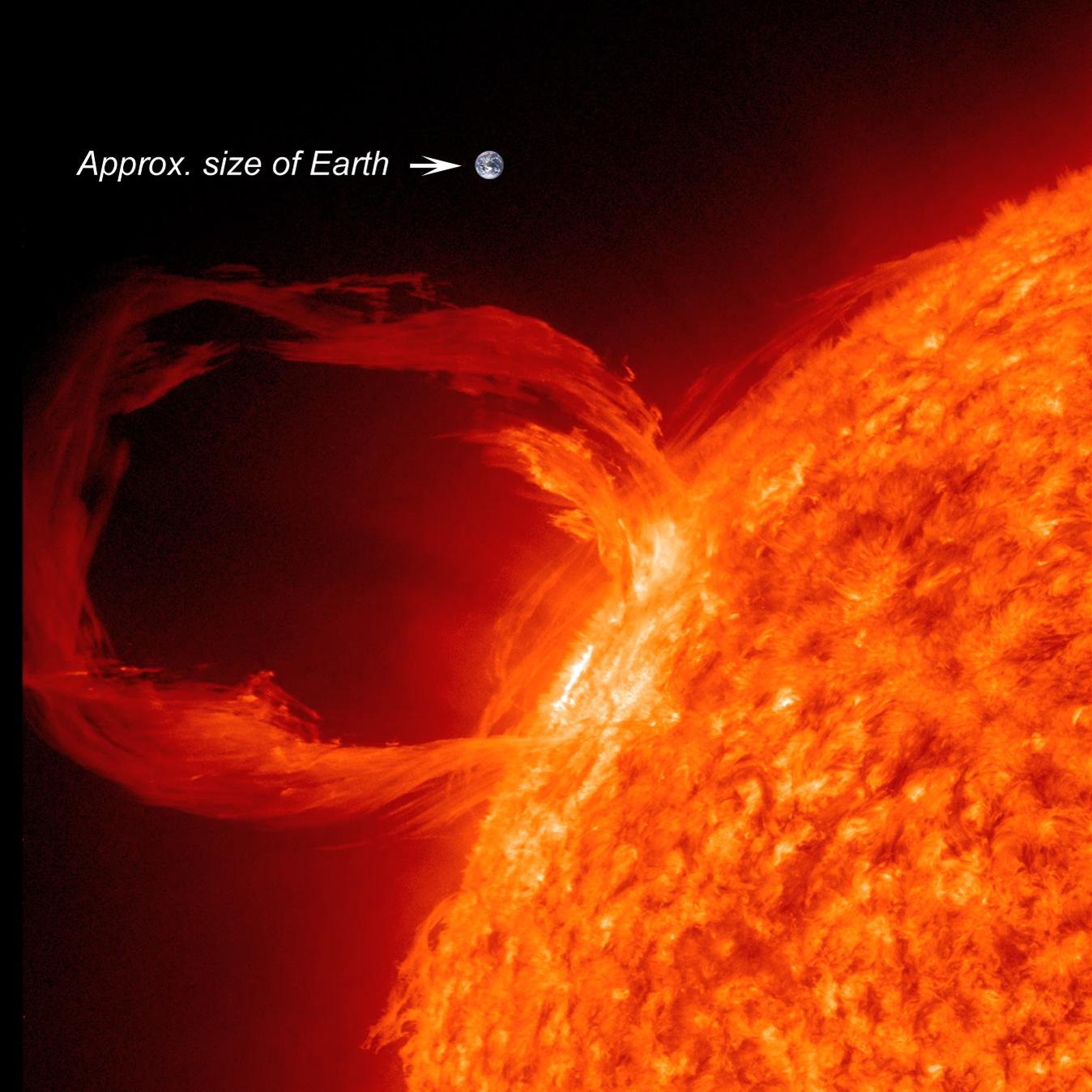 Một tai lửa mặt trời khổng lồ và kích cỡ thật lớn so với Trái đất nhỏ bé của chúng ta