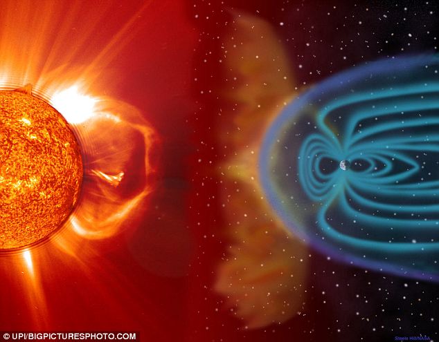 Gió mặt trời định hình từ quyển của Trái đất và ở đây bão từ được minh họa đang tiến tới Trái đất