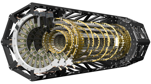 Máy dò hạt trong cùng nhất của thí nghiệm ATLAS gồm ba khoang, đường kính của khoang ngoài cùng là 24 cm, cùng với ba đĩa; 80 triệu pixel phủ trên một diện tích 1,7 mét vuông.