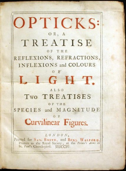 Phiên bản đầu tiên của quyển Opticks của Newton
