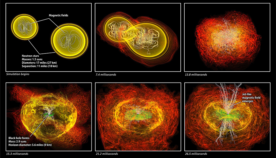 Hình minh họa sự hòa hợp của hai sao neutron quay xung quanh nhau