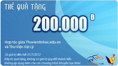Tặng thẻ ưu đãi học phí học tin học cho  thành viên Thuvienvatly.com