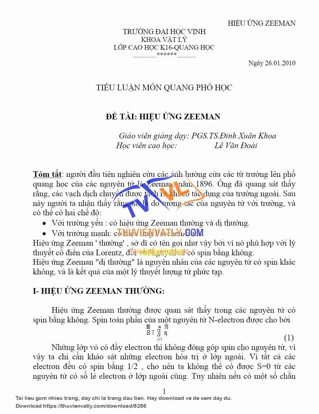 Tìm hiểu hiệu ứng Zeeman
