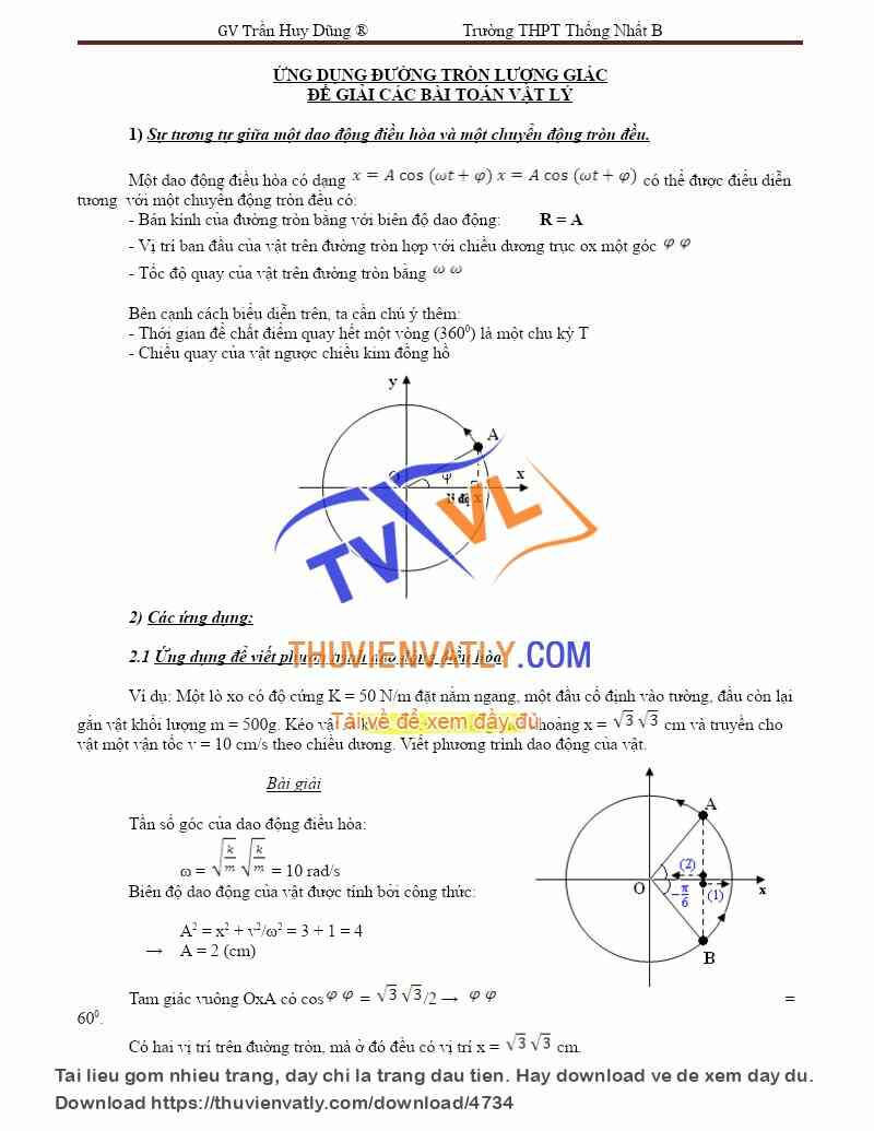 Ứng dụng đường tròn lượng giác để giải các bài toán vật lí (Trần Huy Dũng)
