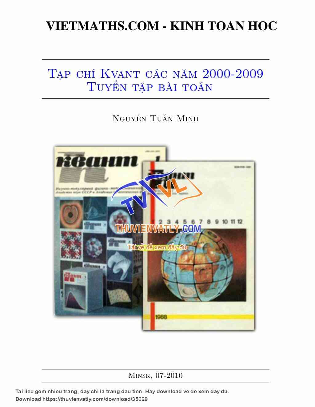 Những bài toán đăng trên tạp chí Kvant 2009-2010 - Môn Toán