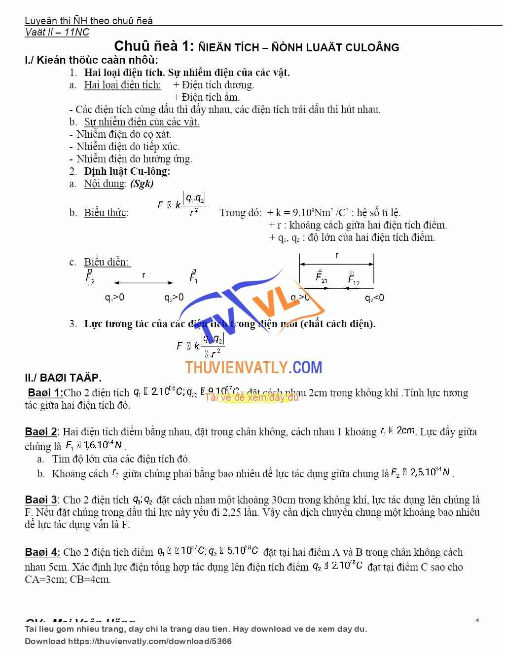 Chuyên đề vật lý 11 - Chương 1