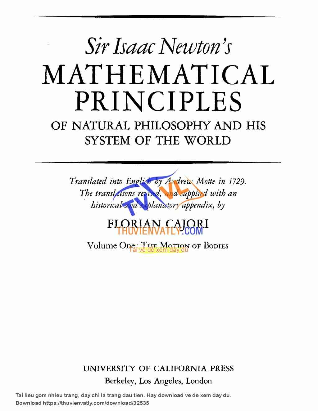 Principia Mathematica - Issac Newton
