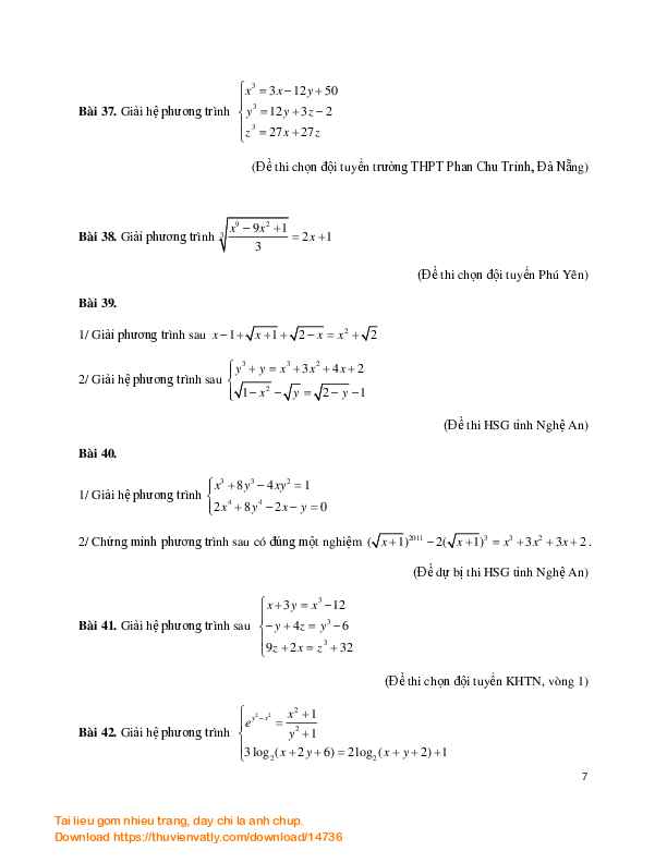 Phương trình, hệ phương trình và bất phương trình - Tuyển từ đề HSG các tỉnh