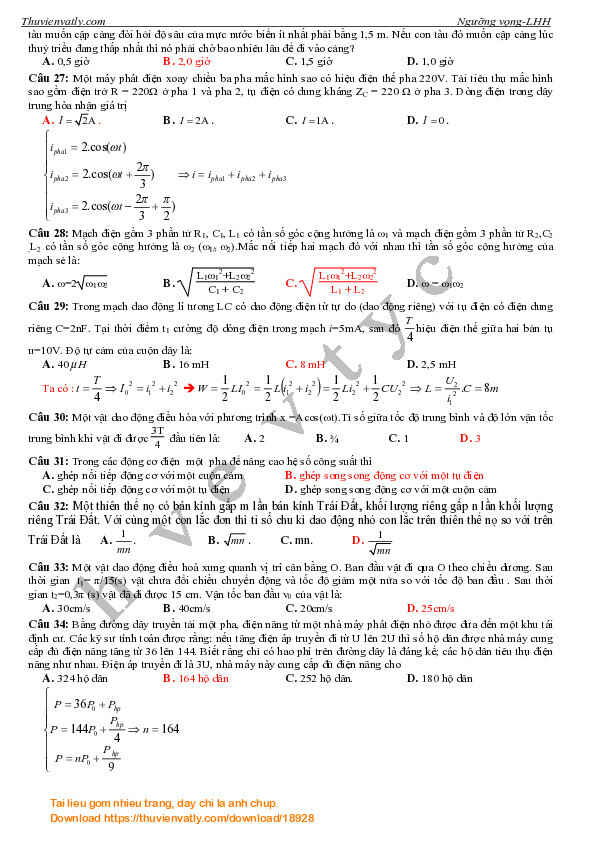 Đề thi thử lần III môn vật lý THPT Minh Khai Hà Tĩnh