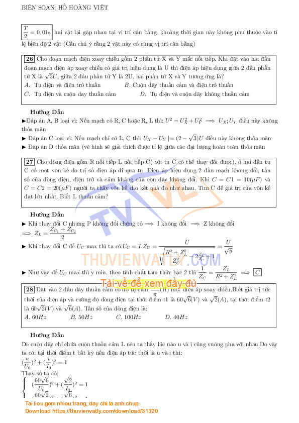 Tuyển tập các bài vật lý 12 hay và khó