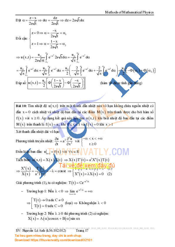 Phương pháp Toán lý (phương trình truyền nhiệt & phương trình Laplace)