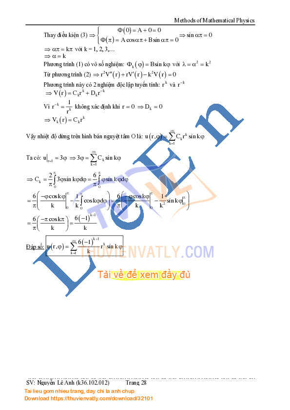 Phương pháp Toán lý (phương trình truyền nhiệt & phương trình Laplace)