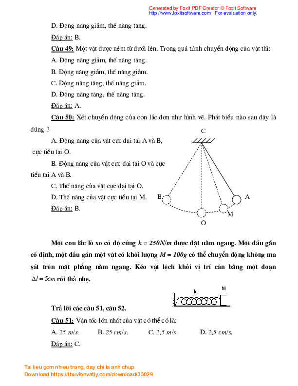 Hệ thống câu hỏi vật lý 10 chương 4 có hướng dẫn đáp án
