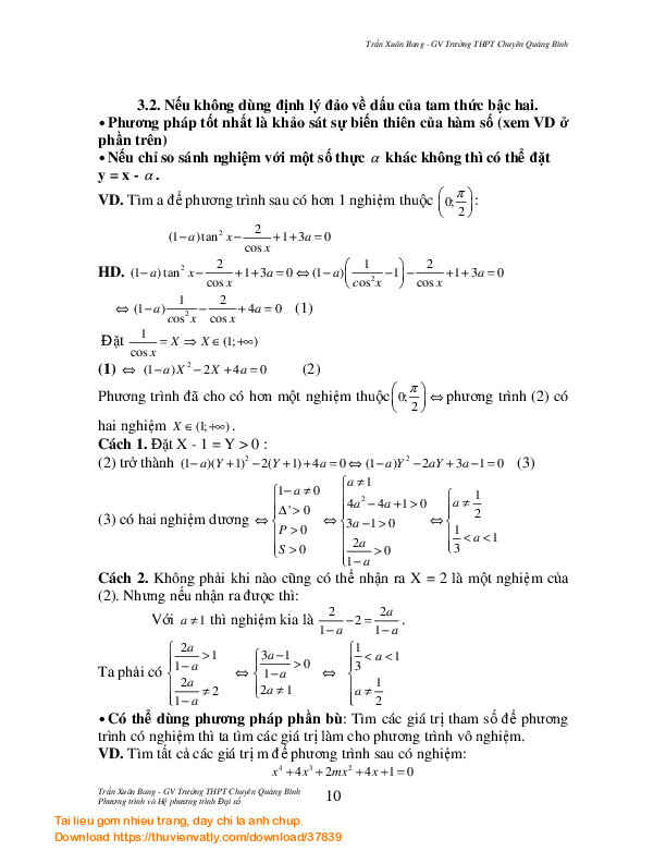 Phương trình và hệ phương trình đại số-LTĐH