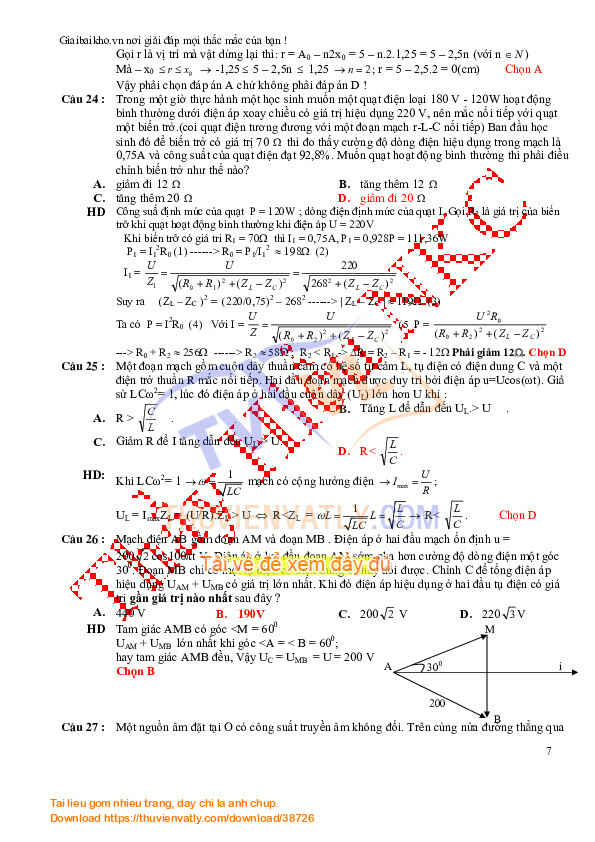Đề thi thử môn vật lý trường THPT Nam Khoái Châu lần 1 năm 2014