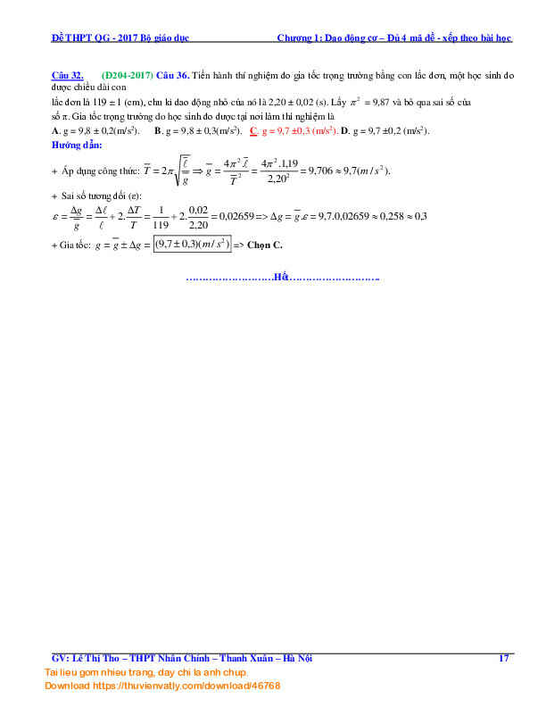 Đề Vật lý- THPT QG chương 1- Xếp theo bài (có giải chi tiết)