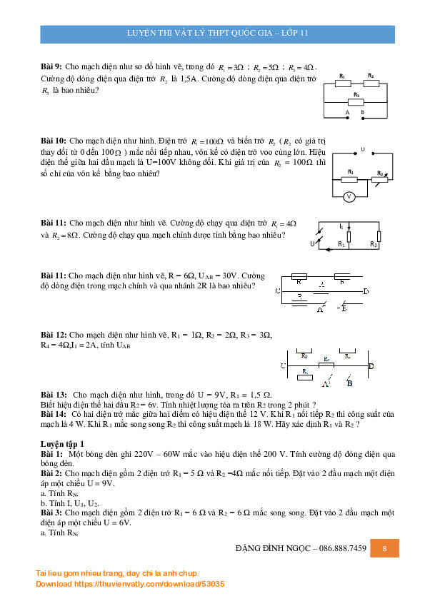 Vật lý luyện thi thtp quốc gia lớp 11 - Chương 2: Dòng điện không đổi