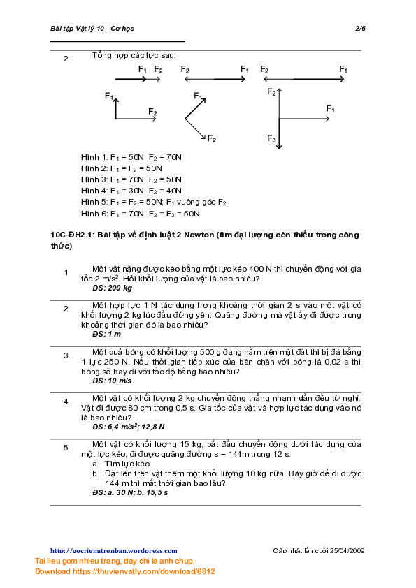 Bài tập Vật lý 10 - Động lực học chất điểm